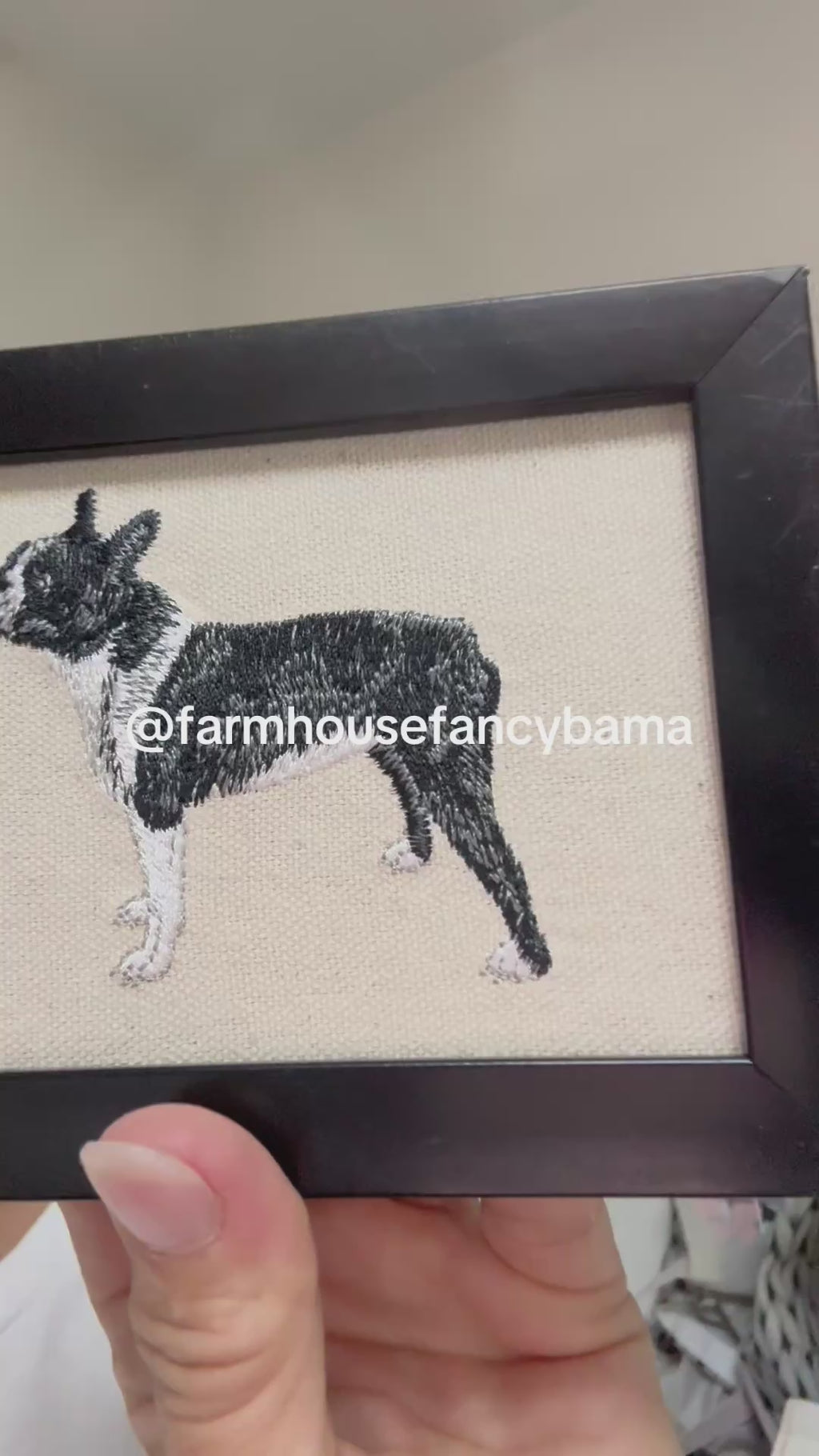 Boston Terrier Machine Embroidered Framed Art | Tabletop Decor