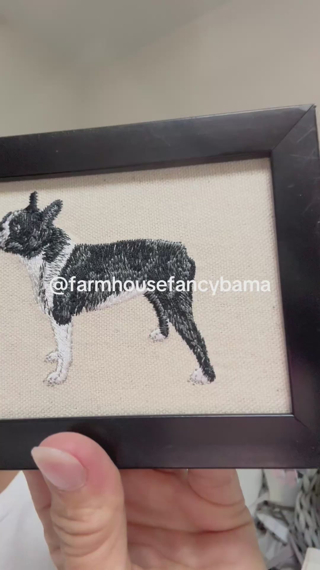 Boston Terrier Machine Embroidered Framed Art | Tabletop Decor