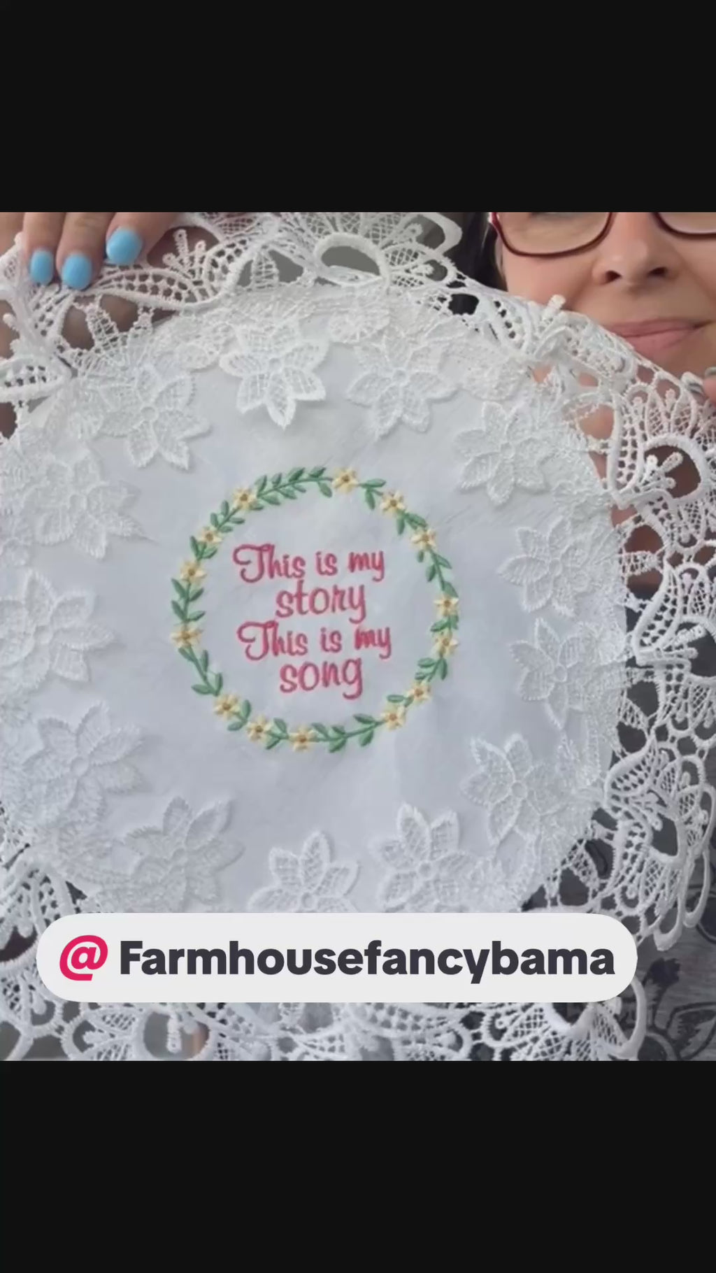 "This Is My Story, This Is My Song" Machine Embroidered Doily | Christian Hymn Decor
