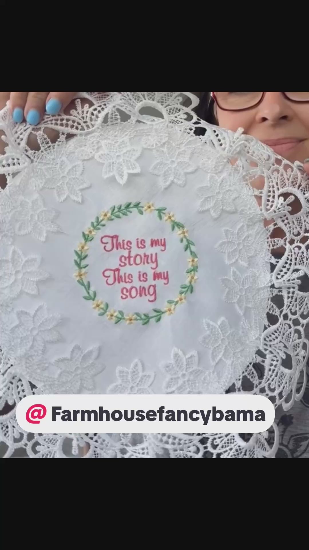 "This Is My Story, This Is My Song" Machine Embroidered Doily | Christian Hymn Decor