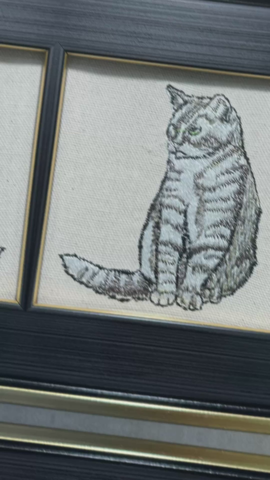 Tabby Cat Machine Embroidered Framed Art | Tabletop Decor