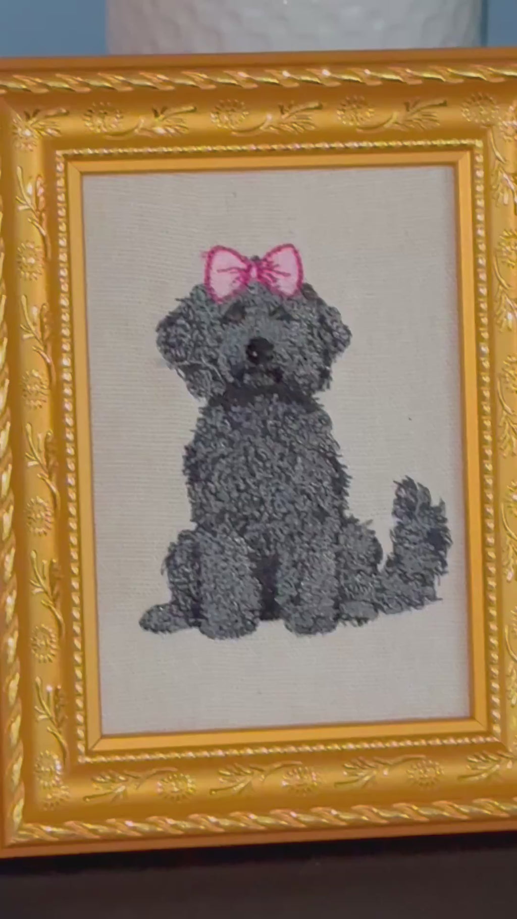 Doodle Dog Machine Embroidered Framed Art | Labradoodle Goldendoodle Tabletop Decor