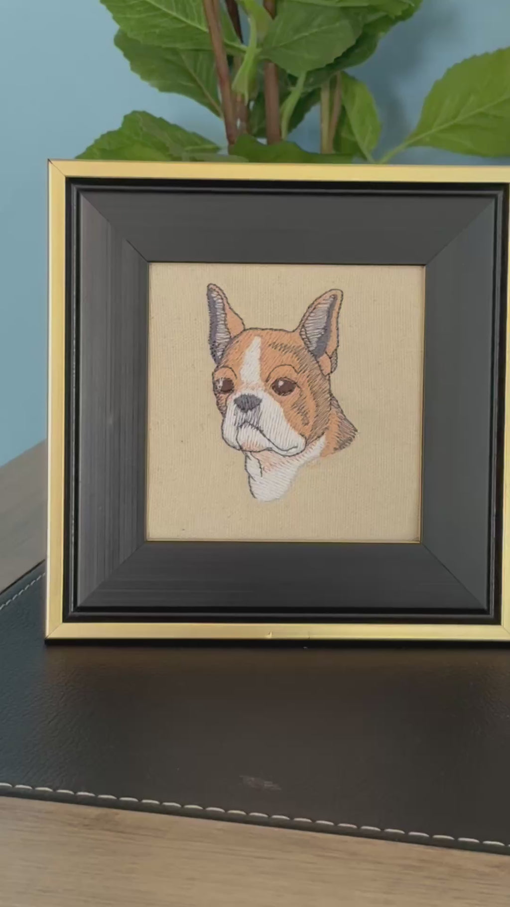French Bulldog Machine Embroidered Framed Art | Tabletop Decor for Home or Office