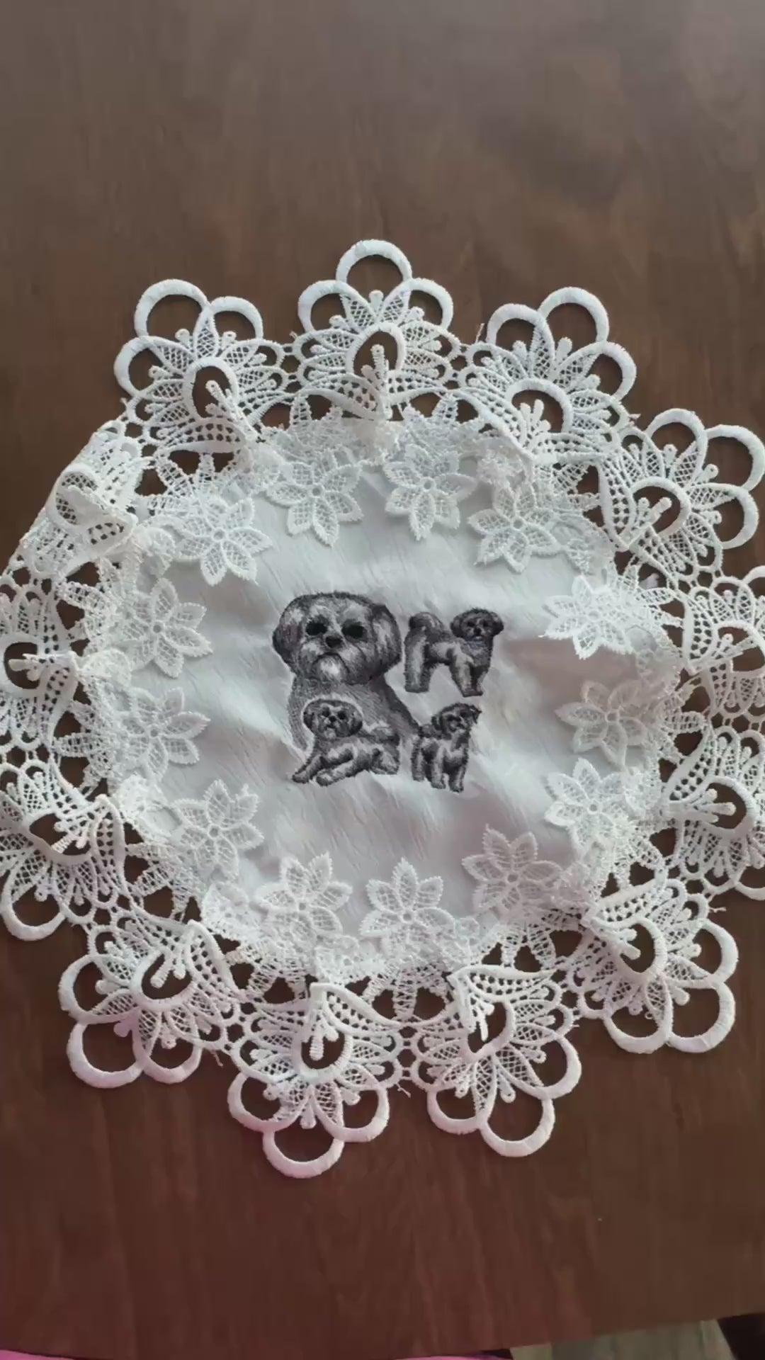 Shih tzu Machine Embroidered Doily! Unique Tabletop Home Decor Dog Breed