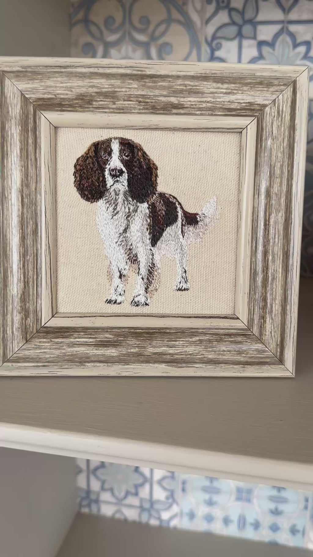 English Springer Spaniel Machine Embroidered Framed Art | Tabletop Decor