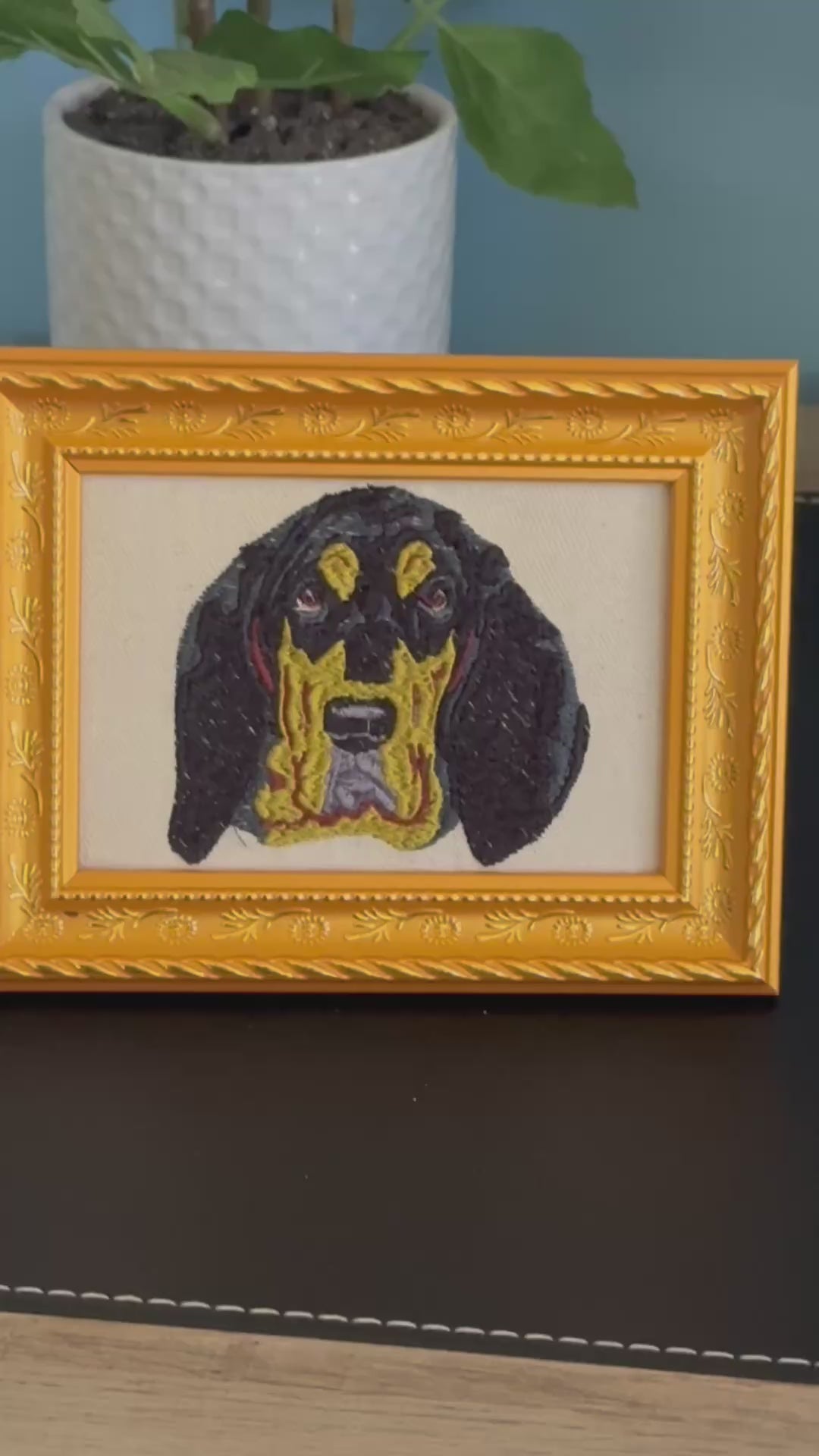 Bloodhound Machine Embroidered Framed Art | Tabletop Decor