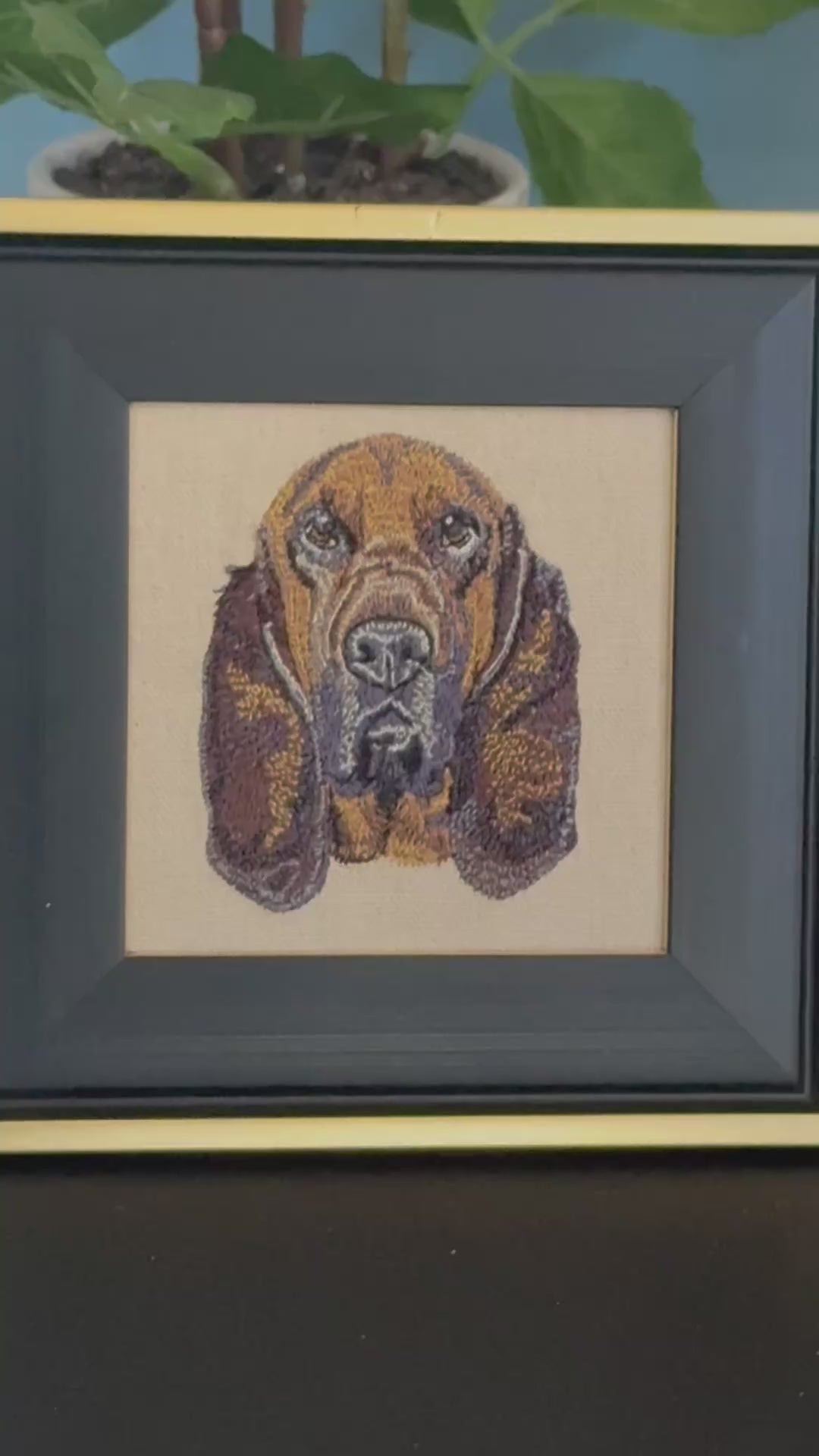 Bloodhound Machine Embroidered Framed Art | Tabletop Decor