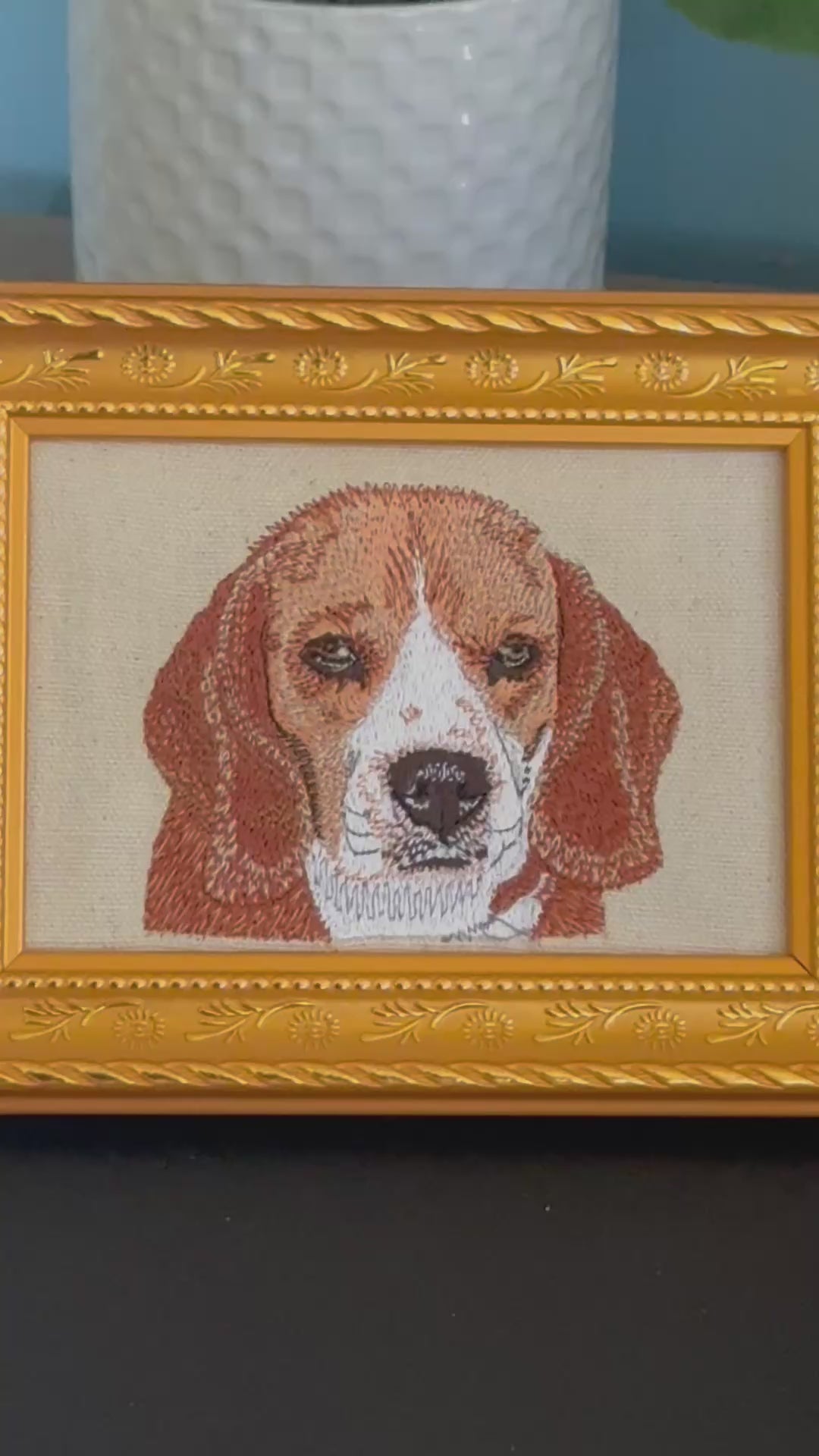 Beagle Machine Embroidered Framed Art | Tabletop Decor