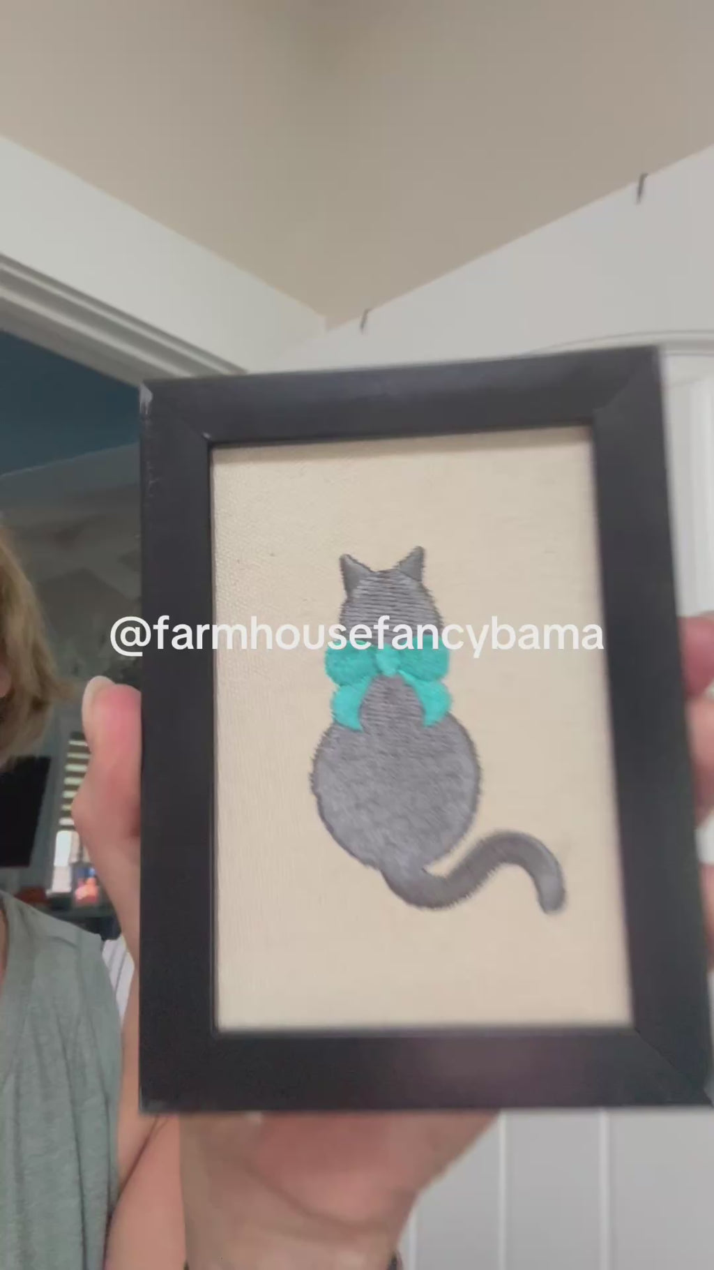 Cat Machine Embroidered Framed Art | Tabletop Decor