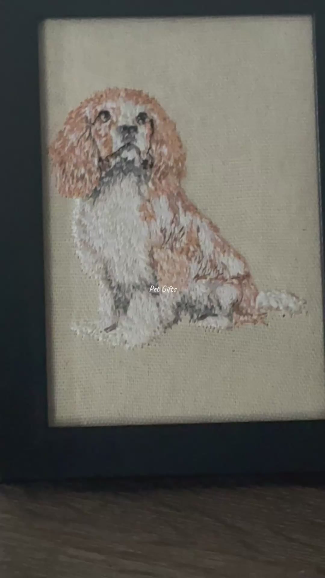 Cavalier King Charles Spaniel Machine Embroidered Framed Art | Tabletop Decor