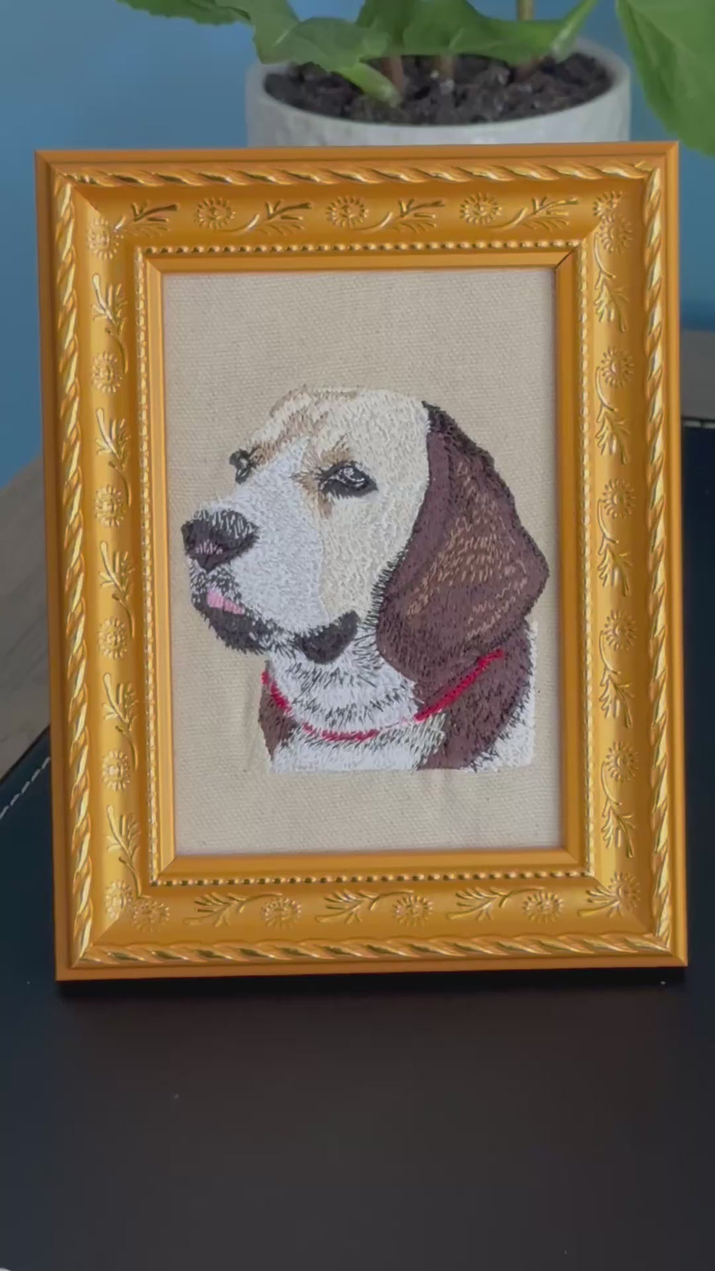 Beagle Machine Embroidered Framed Art | Tabletop Decor for Home or Office