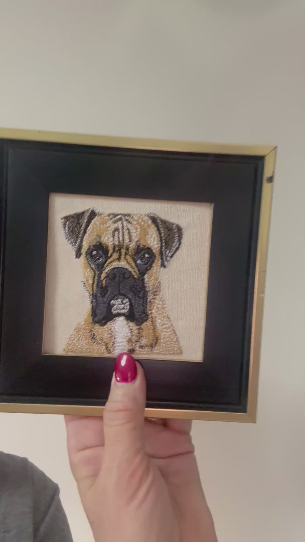 Boxer Dog Machine Embroidered Framed Art | Tabletop Decor