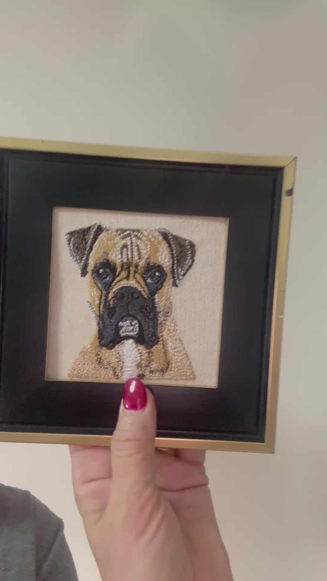 Boxer Dog Machine Embroidered Framed Art | Tabletop Decor