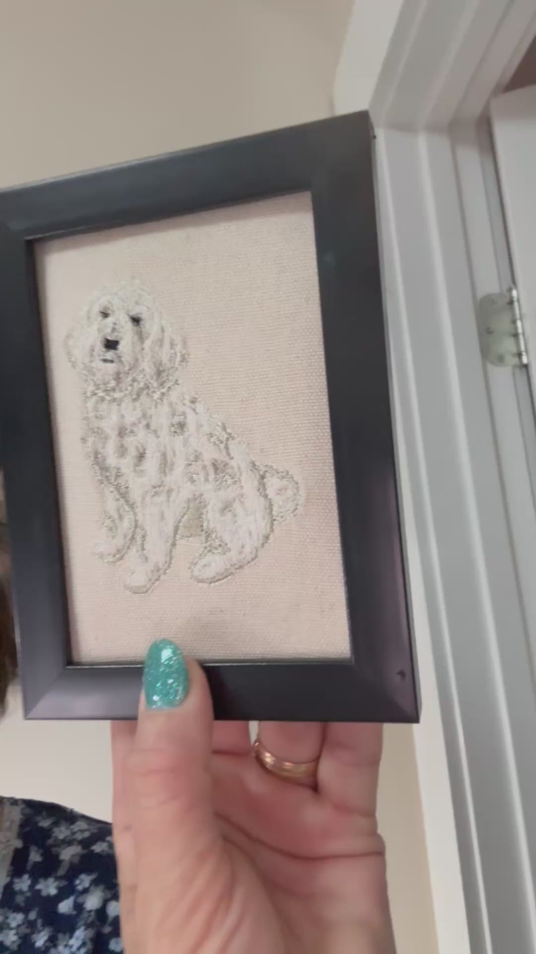 Goldendoodle Machine Embroidered Framed Art | Canine Charm Tabletop Decor