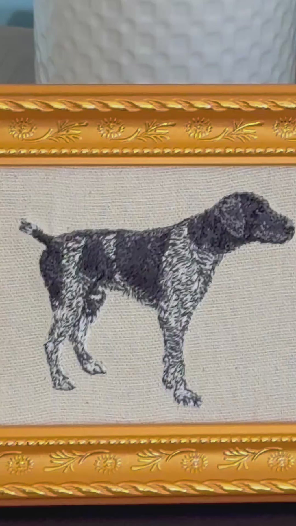 German Pointer Black Machine Embroidered Framed Art | Tabletop Decor for Home or Office