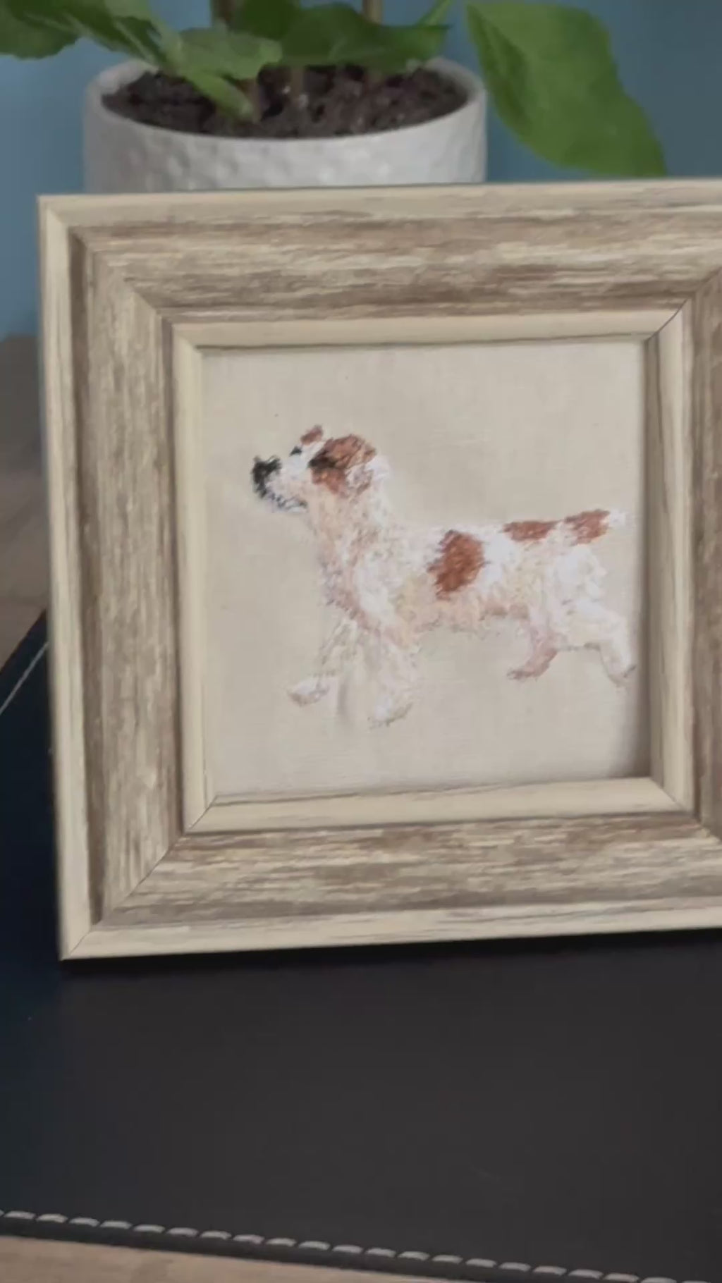 Jack Russell Terrier Machine Embroidered Framed Art | Tabletop Decor