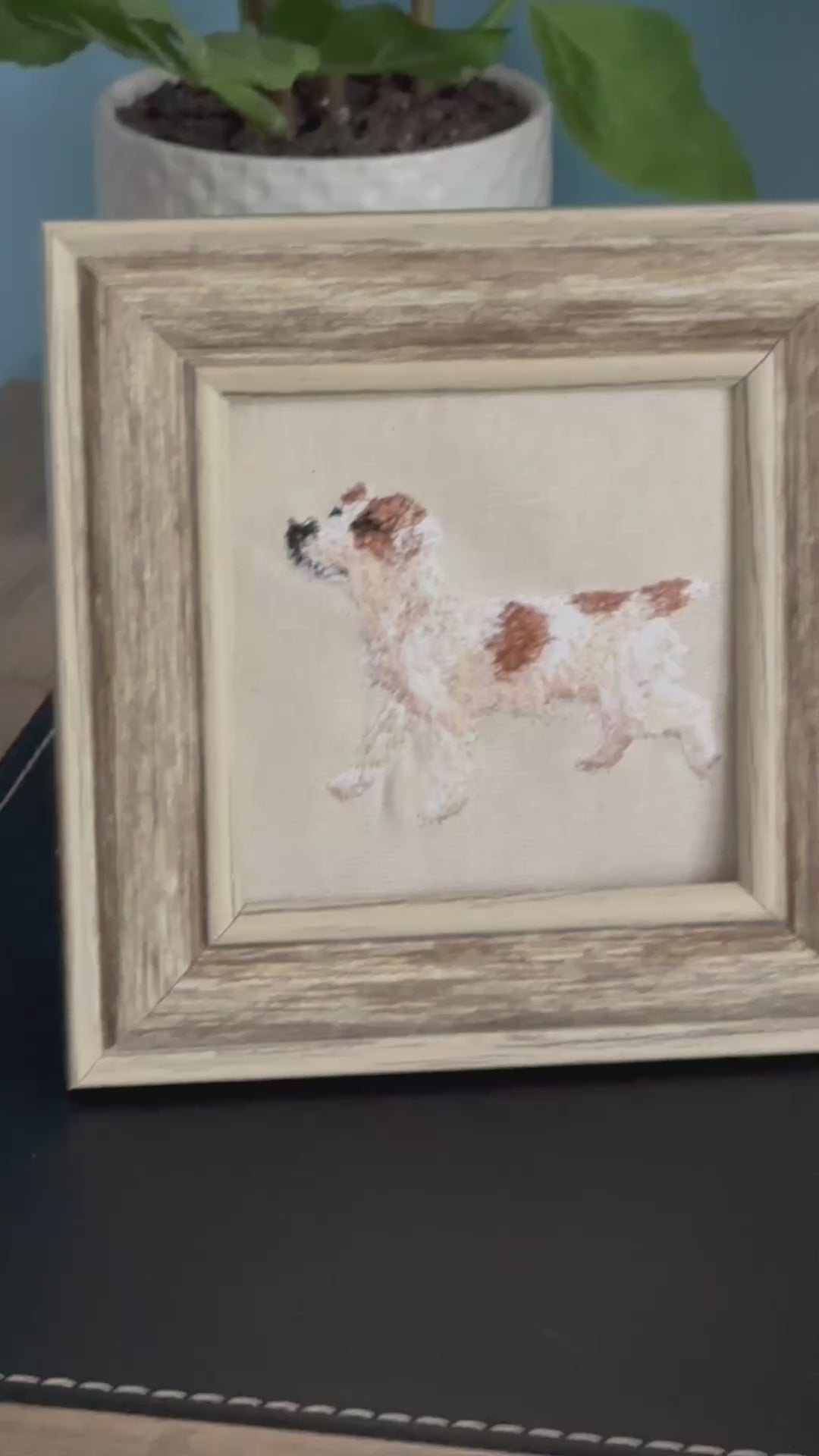 Jack Russell Terrier Machine Embroidered Framed Art | Tabletop Decor
