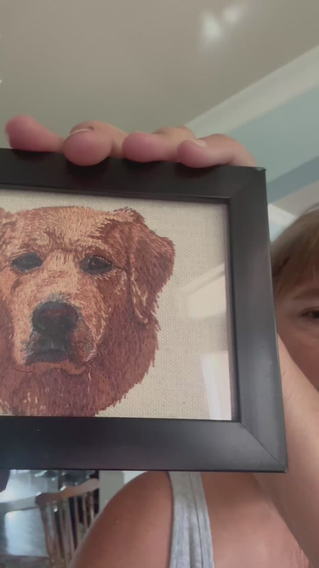 Red Golden Retriever Machine Embroidered Art No. 2 | Framed Dog Breed Décor