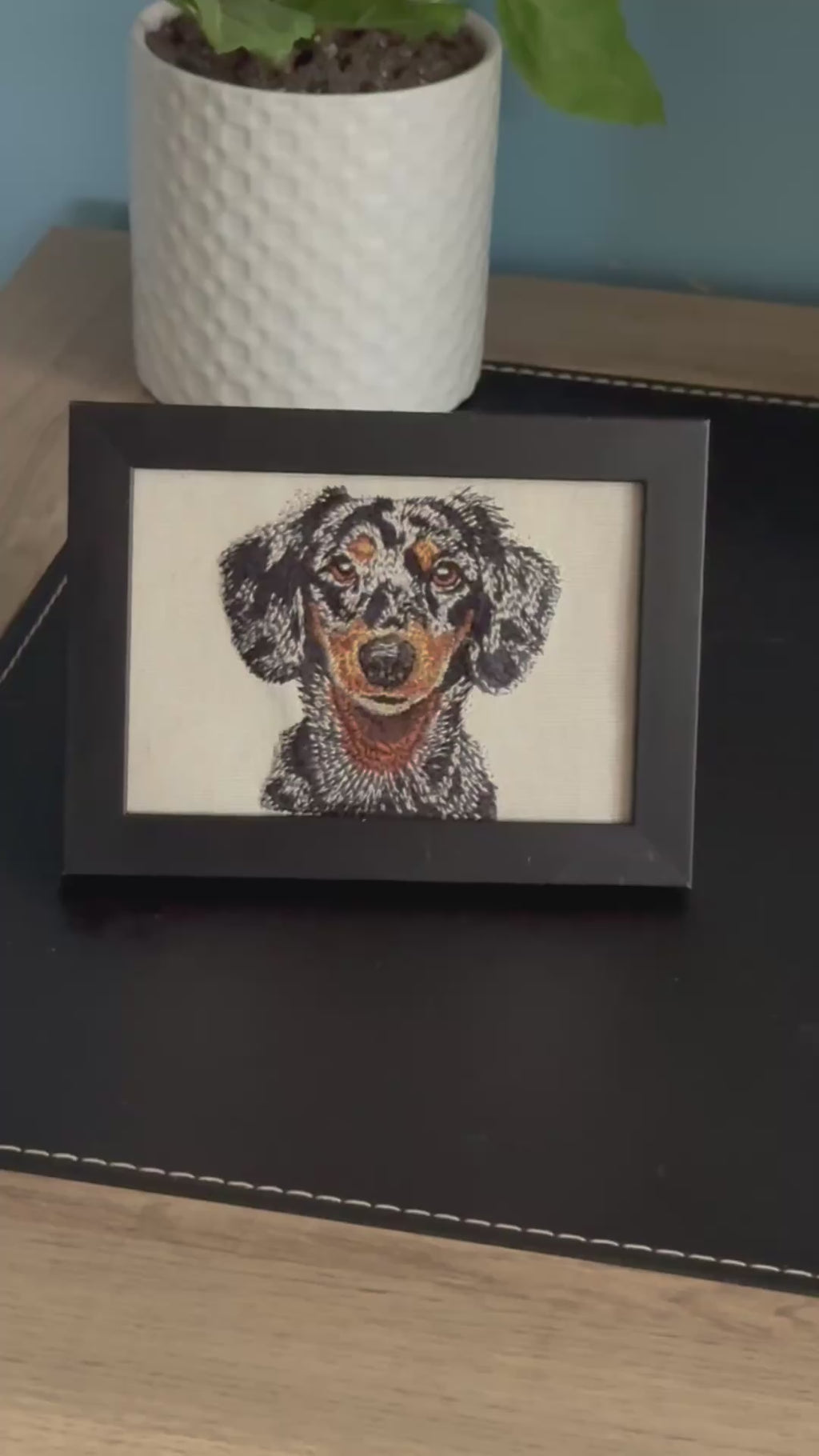 Dachshund Machine Embroidered Framed Art | Tabletop Decor for Home & Office