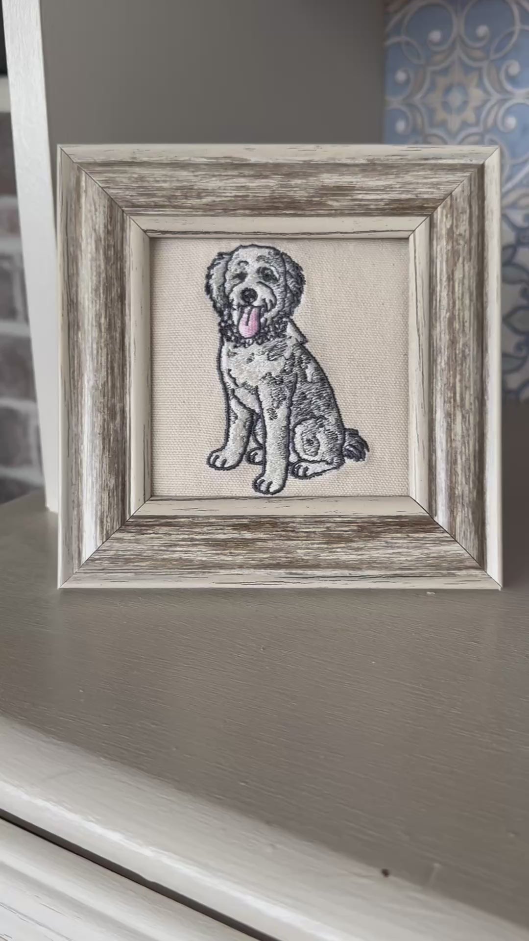 Goldendoodle & Cavachon Machine Embroidered Framed Art | Tabletop Decor