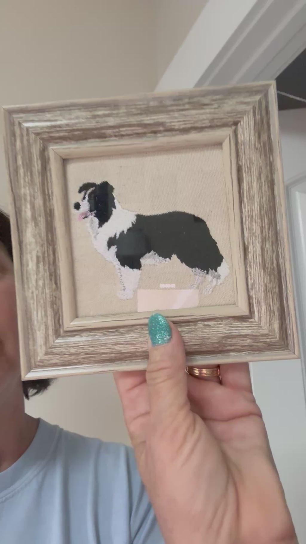 Border Collie Machine Embroidered Framed Art