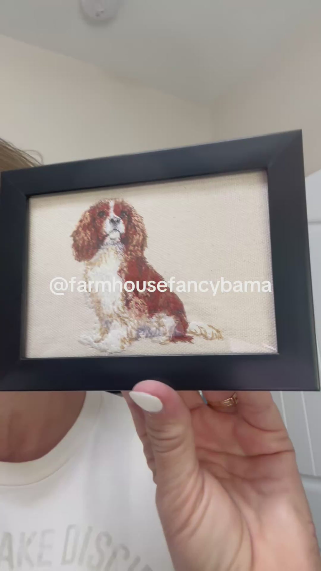 Cavalier King Charles Spaniel Machine Embroidered Framed Art | Tabletop Decor