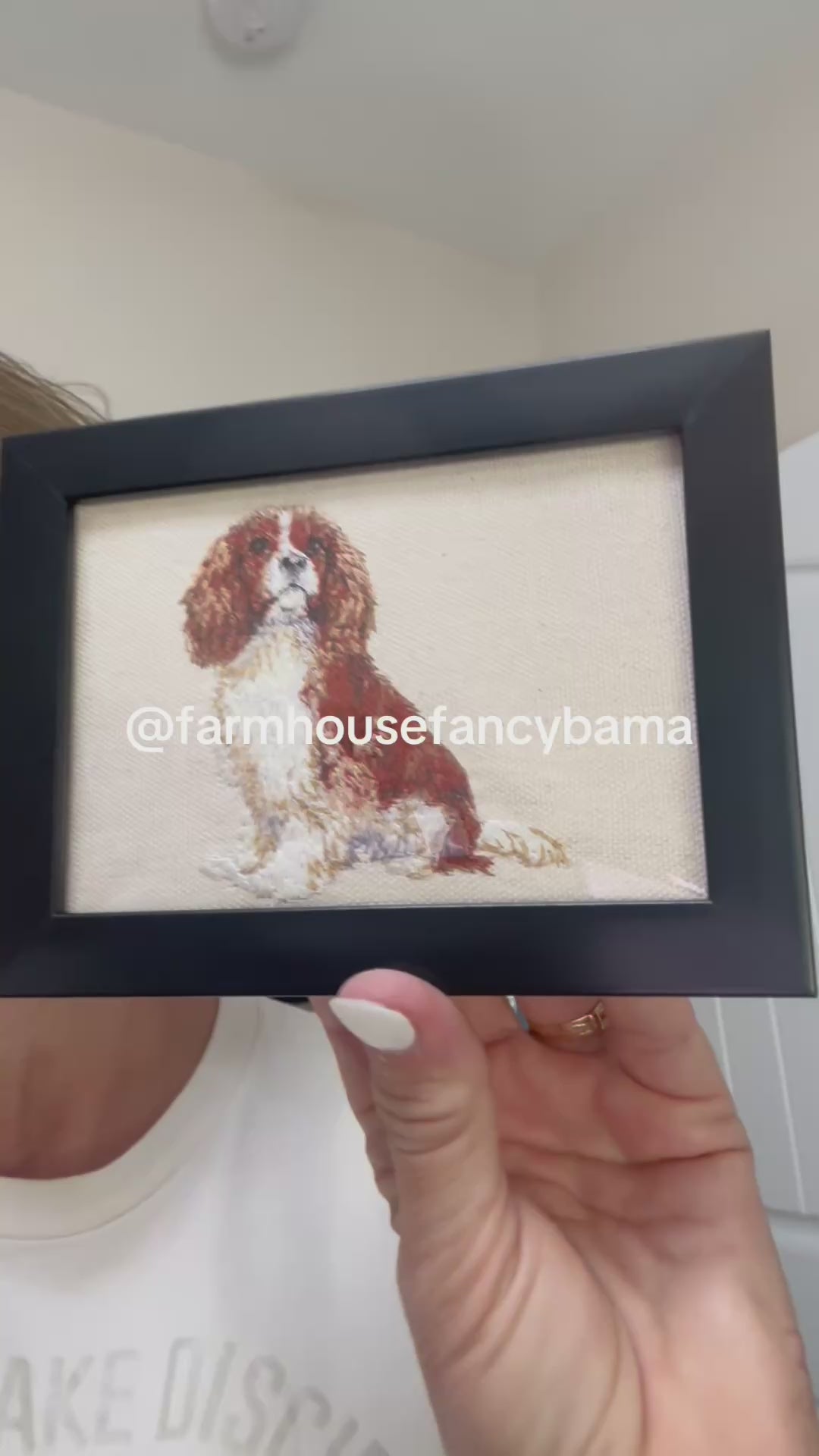 Cavalier King Charles Spaniel Machine Embroidered Framed Art | Tabletop Decor